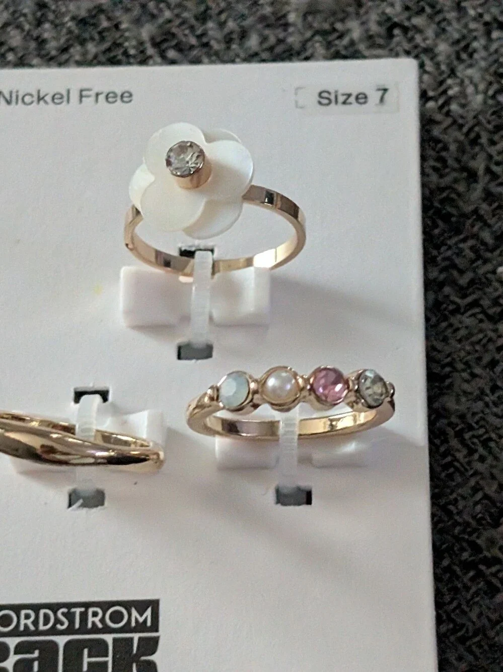 Nordstrom Gold-Tone Stackable Ring Trio with White Flower and Pink Accent